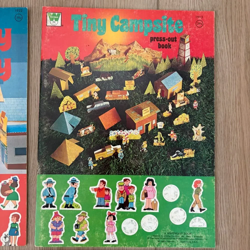 Whitman Tiny Press-Out LOT 4 Books, Vintage 1976 Campsite, Town, Airport, City